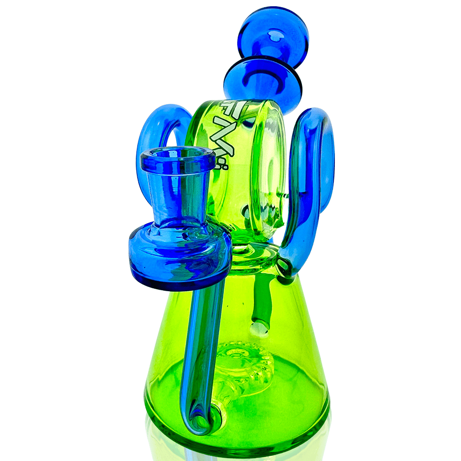 AFM Smoke Dab Rig Lime/ Ink Blue 8" Double Ram Glass Recycler Dab Rig