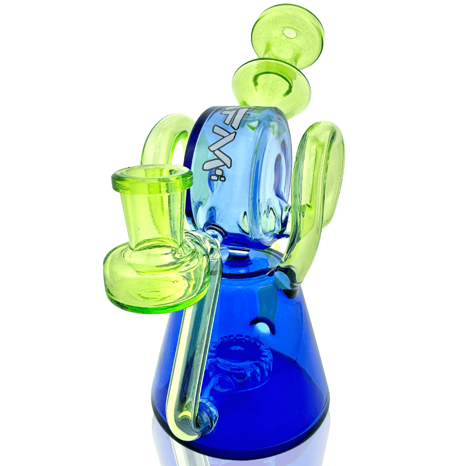 AFM Smoke Dab Rig Ink Blue/ Lime 8" Double Ram Glass Recycler Dab Rig