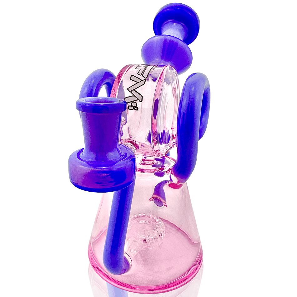 AFM Smoke Dab Rig Pink/ Purple 8" Double Ram Glass Recycler Dab Rig