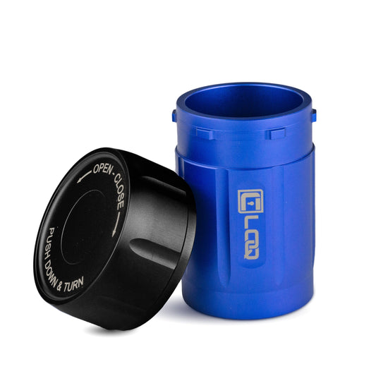 Canniloq T80BL Premium Herb Storage Canister, 80 CC, Aluminum Blue Body, Zytel Black Cap