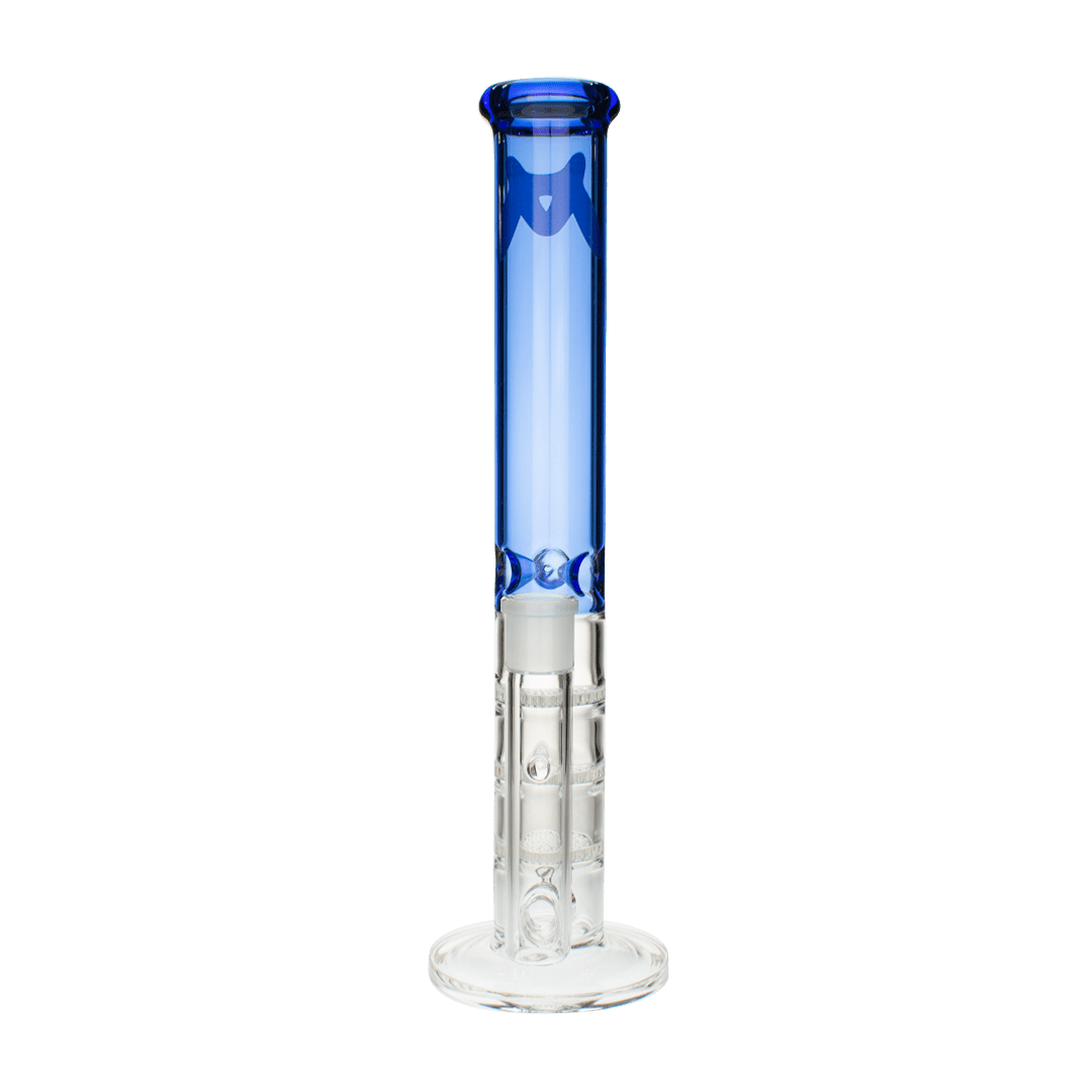 MAV Glass Bong Ink Blue Full Color Triple Honeycomb Perc Straight Tube