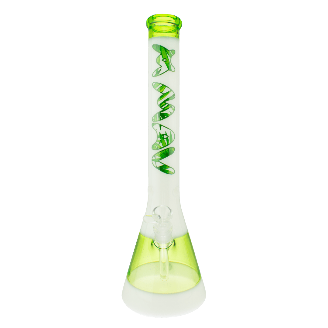 MAV Glass Bong 18" Jungle Leaf Ooze & White Beaker Bong