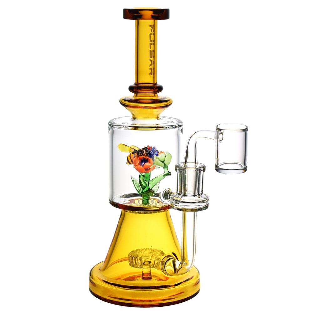 Gift Guru Dab Rig Amber Pulsar Bee Flower Dab Rig - 9.75"/14mm F/Colors Vary