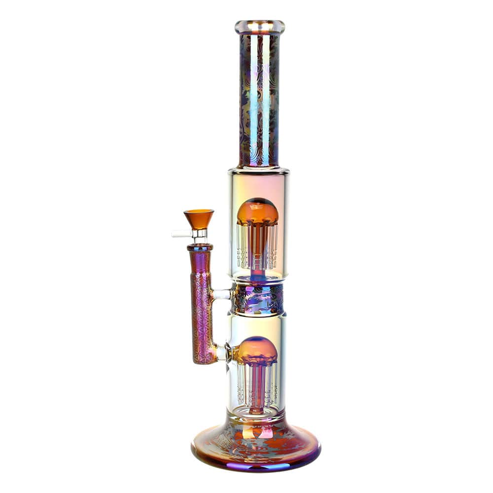 Gift Guru Amber Pulsar Dub Chamber Electro Etched Water Pipe | 13.75" | 14mm F