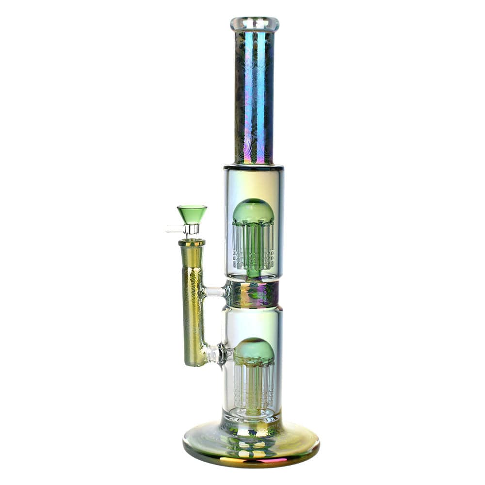 Gift Guru Green Pulsar Dub Chamber Electro Etched Water Pipe | 13.75" | 14mm F