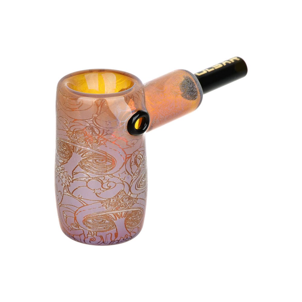 Gift Guru Bubbler Amber Pulsar Inside Print Glass Mini Hammer Bubbler | Melting Shrooms | 3.5"