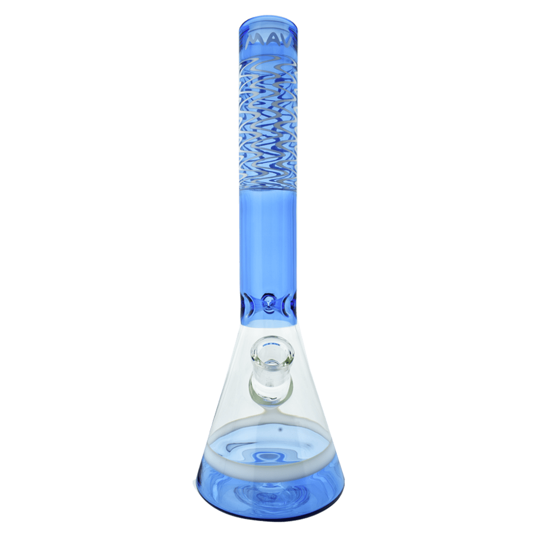 MAV Glass Bong Ink Blue and White Wig Wag Reversal 2 Tone Beaker Bong