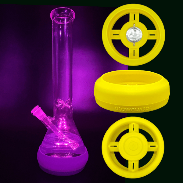 Glow Guard Protection Yellow Replaceable Coin Battery Silicone Base Bumper 4.25in-6in Straight Tube + Beaker