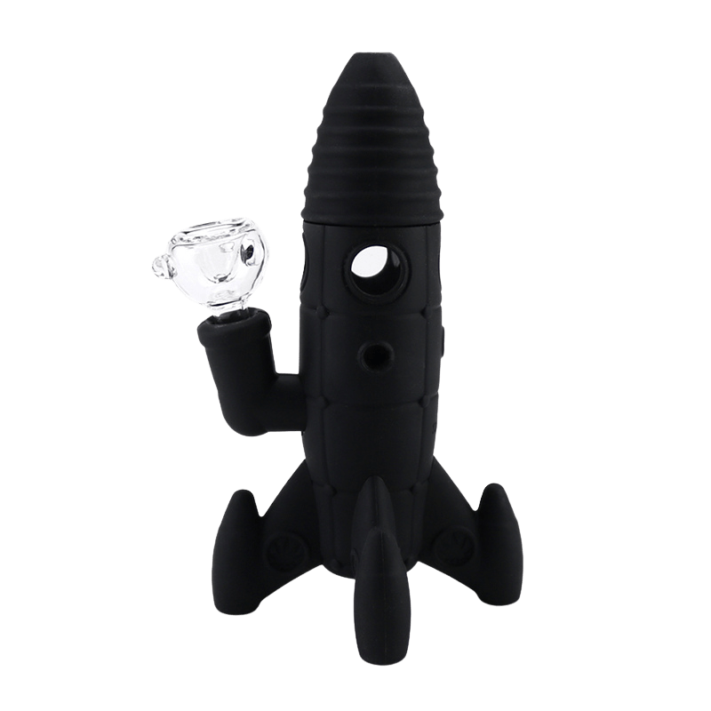 Cloud 8 Smoke Accessory Water Pipe Black Silicone and Glass Rocket Ship Mini Bong