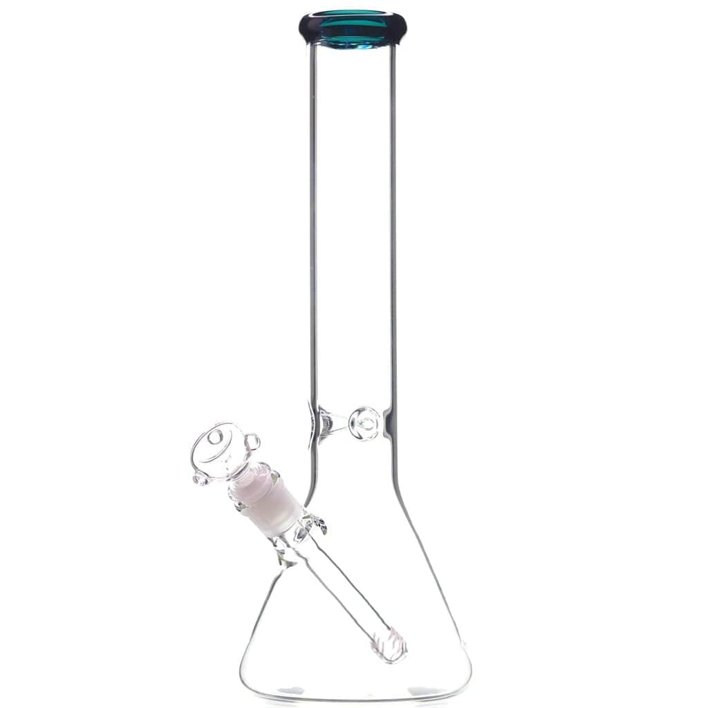 Lotus Glass Teal Accented 14" Beaker Bong 001-ACCENTED-14IN-BEAKER-BONG-TEAL