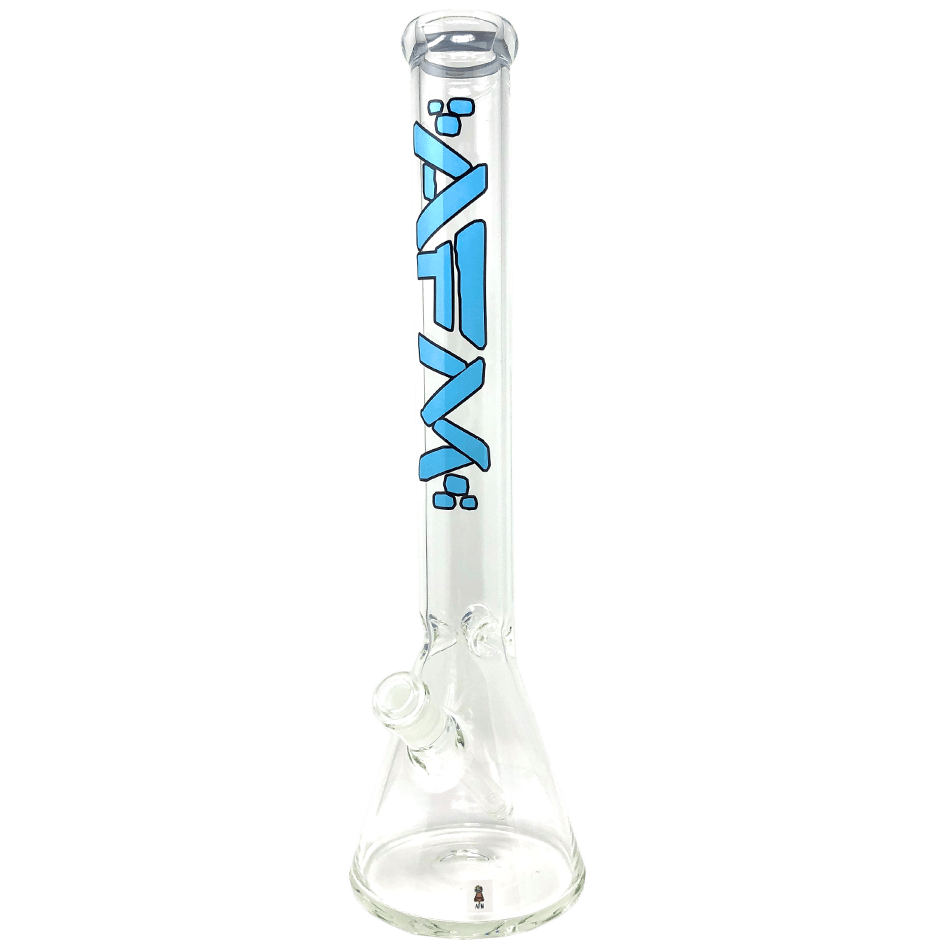 A studio shot of The Beaker 5mm - 18" clear glass bong, shown from a slight upward angle against a plain white background.