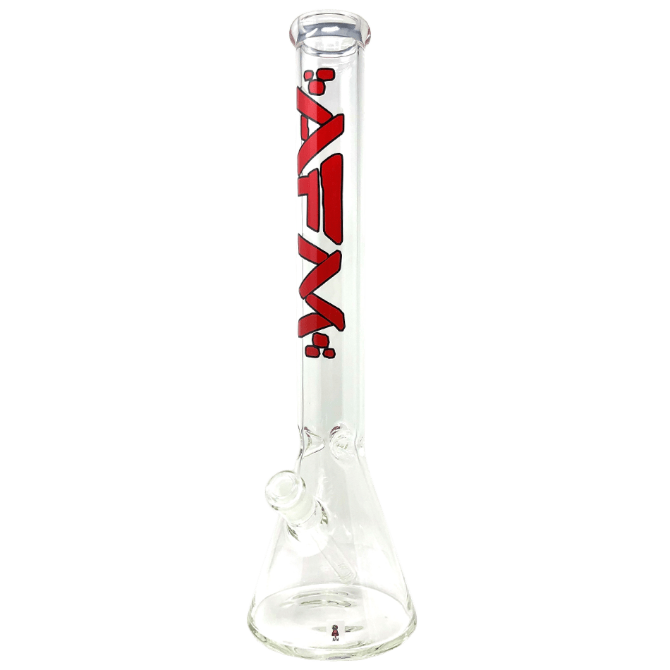 Front view of The Beaker 5mm - 18" glass bong, showing its clear construction and beaker shape against a plain white background.