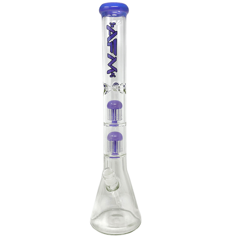 Front view of the 18-inch The Double Hitter 9mm Beaker, a clear glass water pipe with a classic beaker shape.