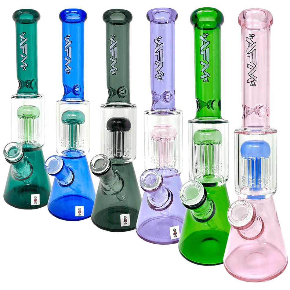 Front view of the 10-inch Tree Perc Beaker, showcasing its clear glass construction and classic beaker shape.