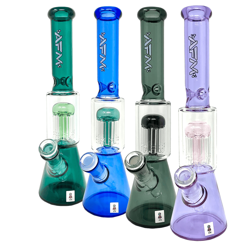 Front view of the 10-inch Tree Perc Beaker, showcasing its clear glass construction and simple beaker shape.