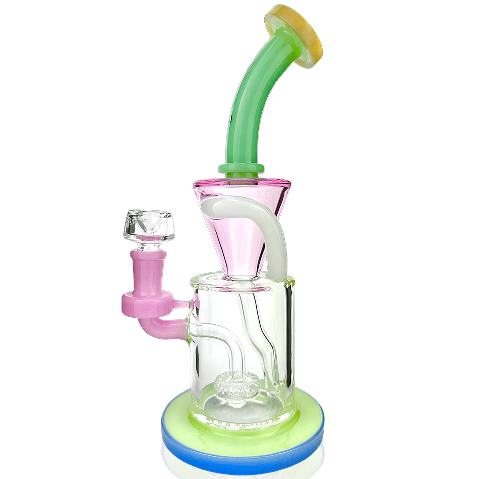 AFM Smoke Dab Rig 10" Drain Incycler Rainbow Color Glass Dab Rig