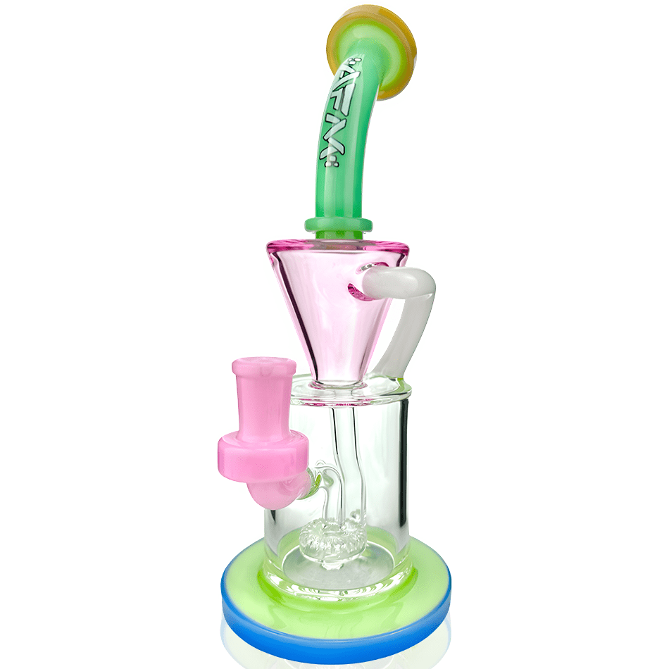 AFM Smoke Dab Rig Green/ Pink 10" Drain Incycler Rainbow Color Glass Dab Rig