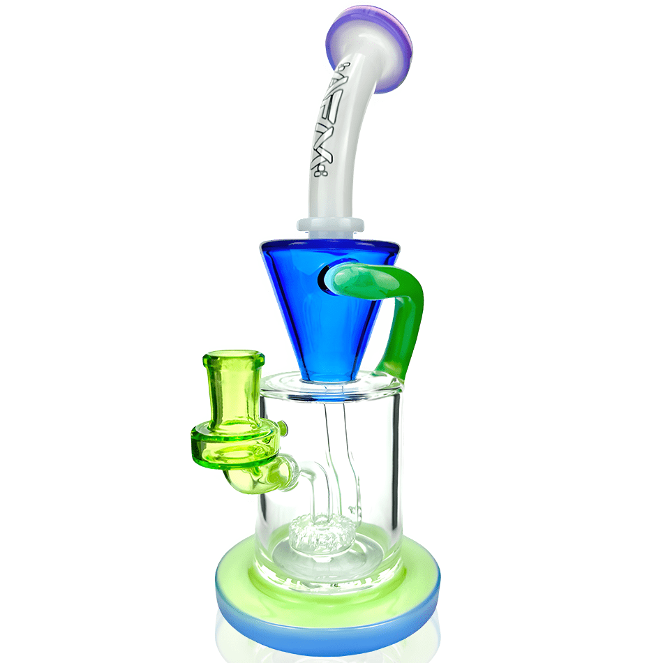 AFM Smoke Dab Rig Ivory / Ink Blue 10" Drain Incycler Rainbow Color Glass Dab Rig