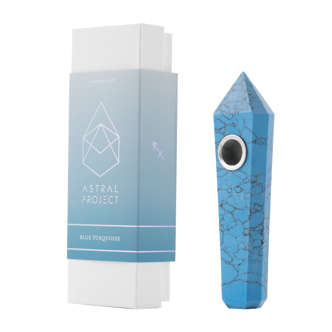 A close-up, angled view of the Gemstone Pipe, showcasing its textured blue surface and simple design.