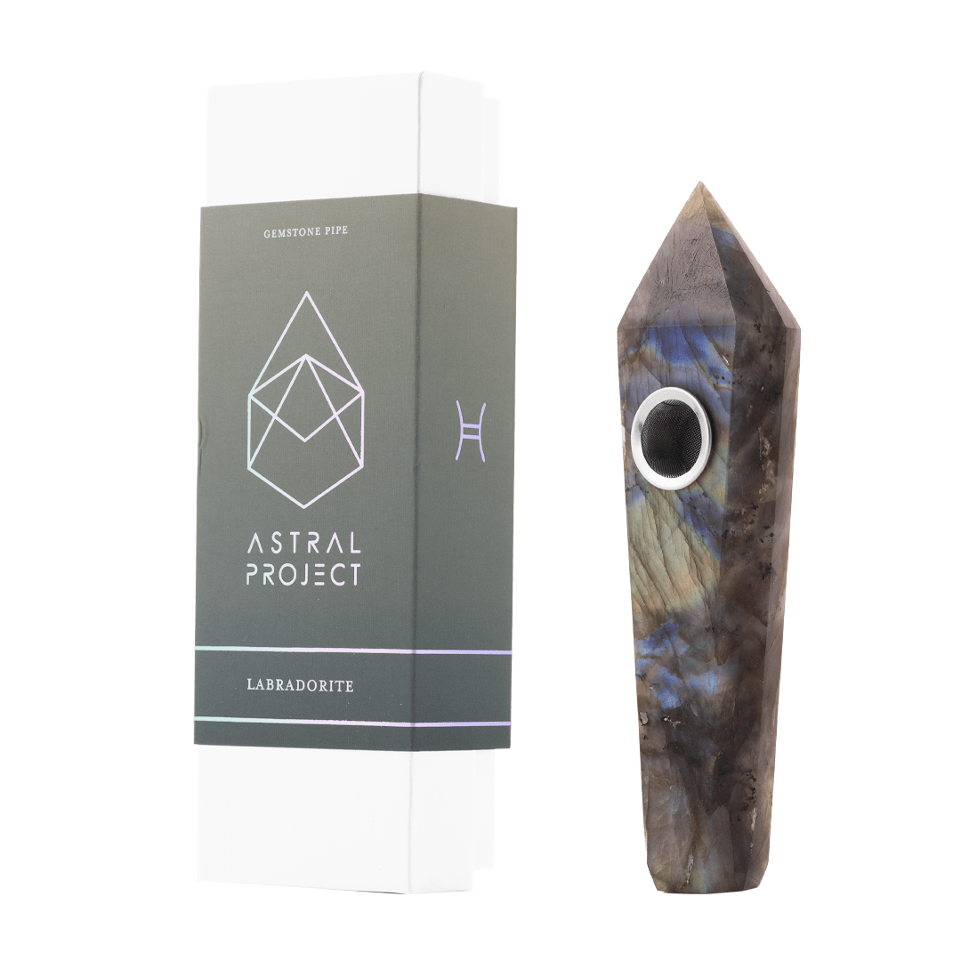Front view of the Gemstone Pipe, a sculpted stone pipe with a dark, textured finish, set against a plain white background.