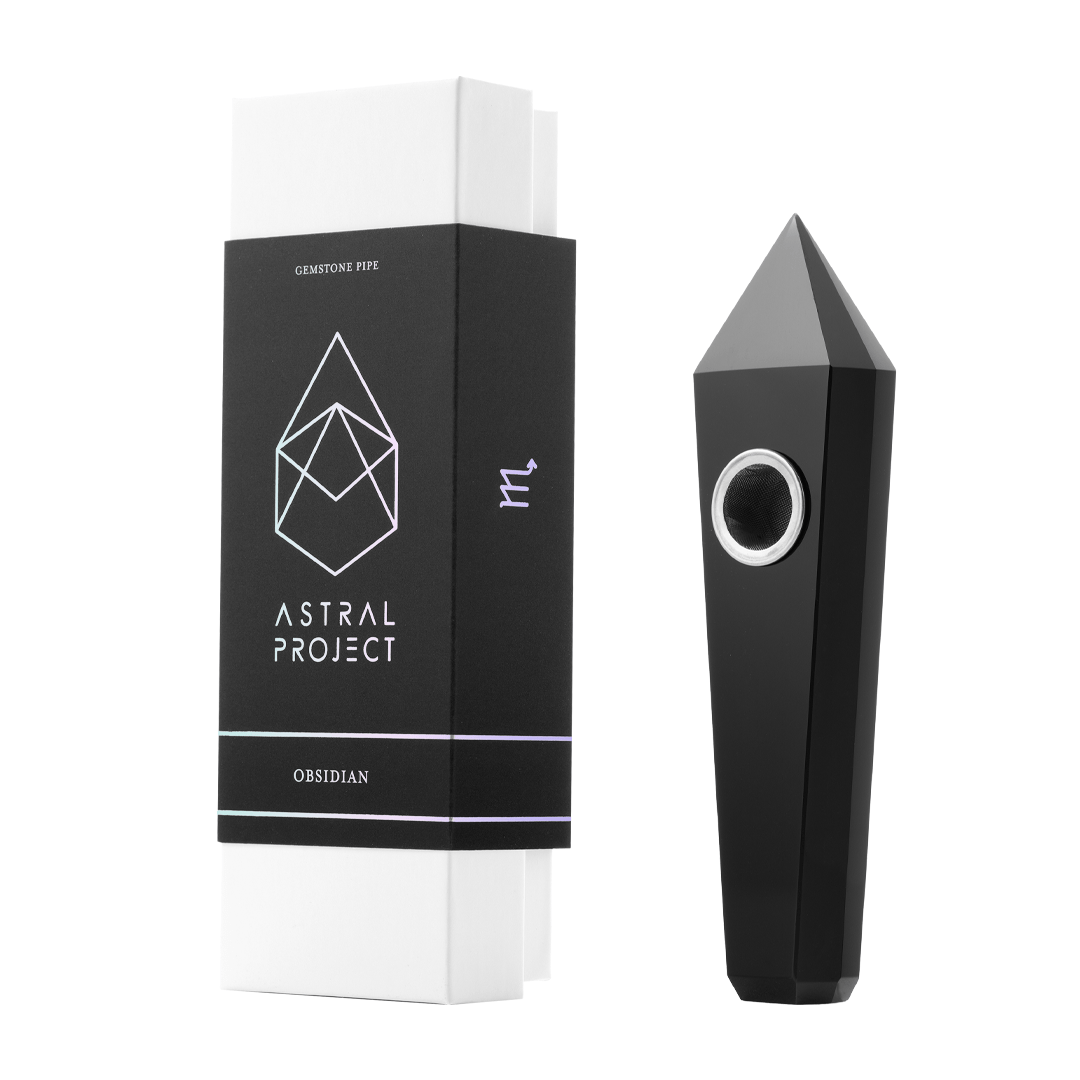 Front view of the Gemstone Pipe, a sleek black pipe with a minimalist design and a circular opening near the top.