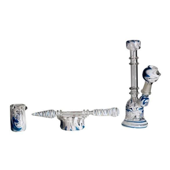 RGR Canada Inc. Dab Rig Blue and White Glass Knucks with Dabber and Bowl 7"