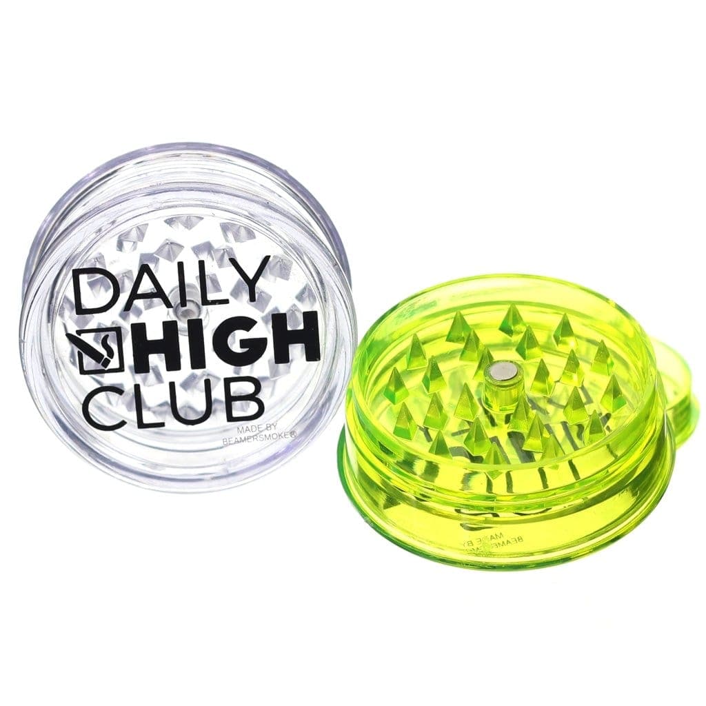 Front view of the 3-Piece Acrylic Grinder, displaying its clear, multi-tiered design against a plain white background.