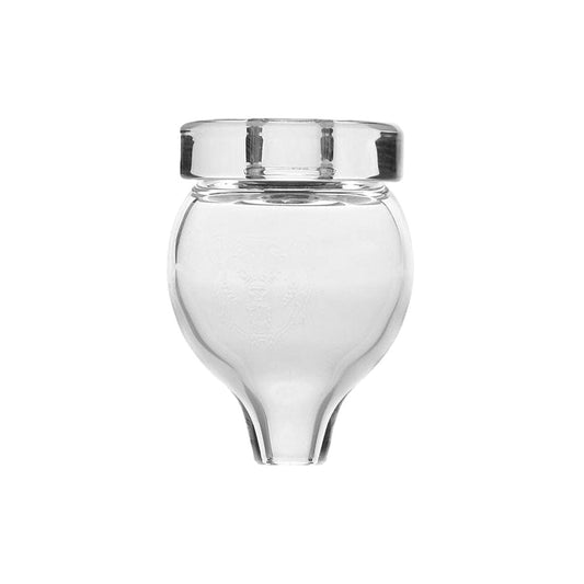 Front view of the 22mm Bubble Cap, a clear glass attachment with a rounded, bubbled top.