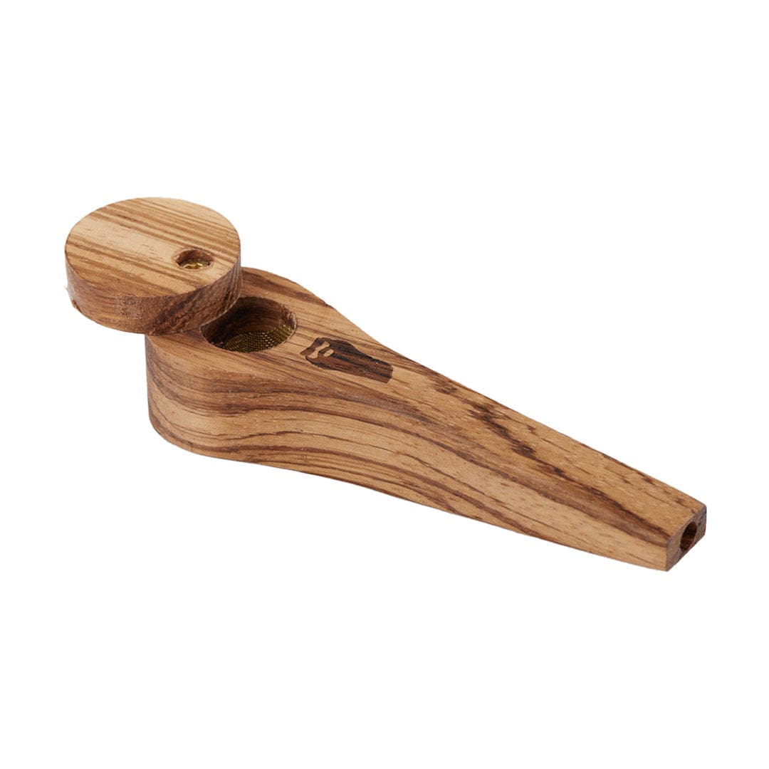 A side view of the Bearded Exotic Pipes with Lid, showcasing the wooden pipe’s smooth texture and simple design.