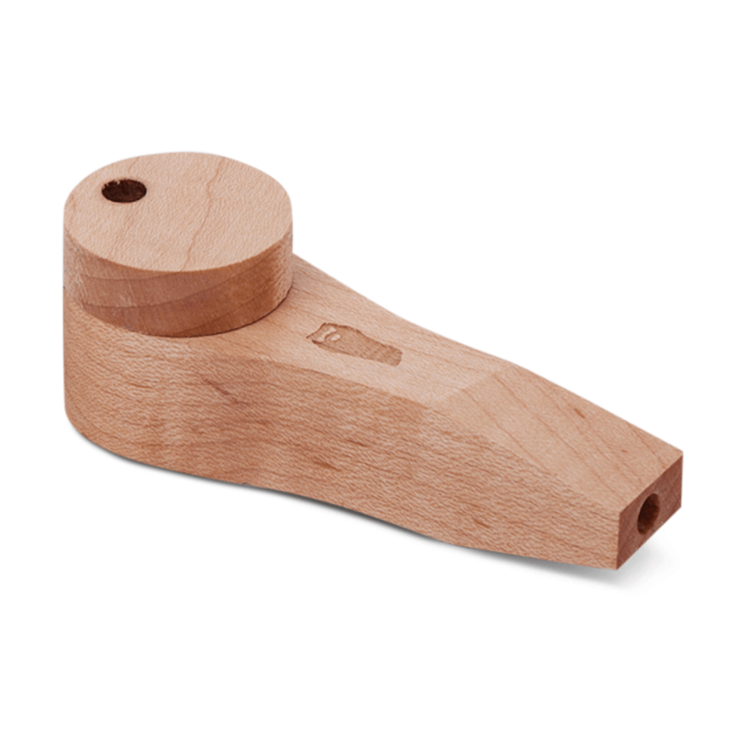 A side view of the Bearded Circle Wood Pipe with Lid shows its natural wood grain and simple cylindrical form.