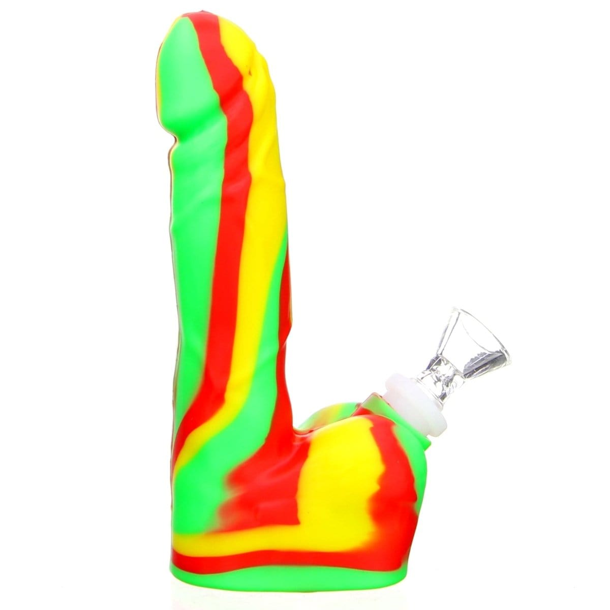Front view of the Silicone Dildo Bong, a vibrant, colorful silicone piece with a uniquely shaped body.