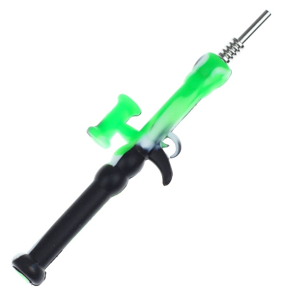 Front view of the Assorted Silicone "Dab-zooka" Dab Straw, showing a sleek, angled design in a dark and light color scheme.
