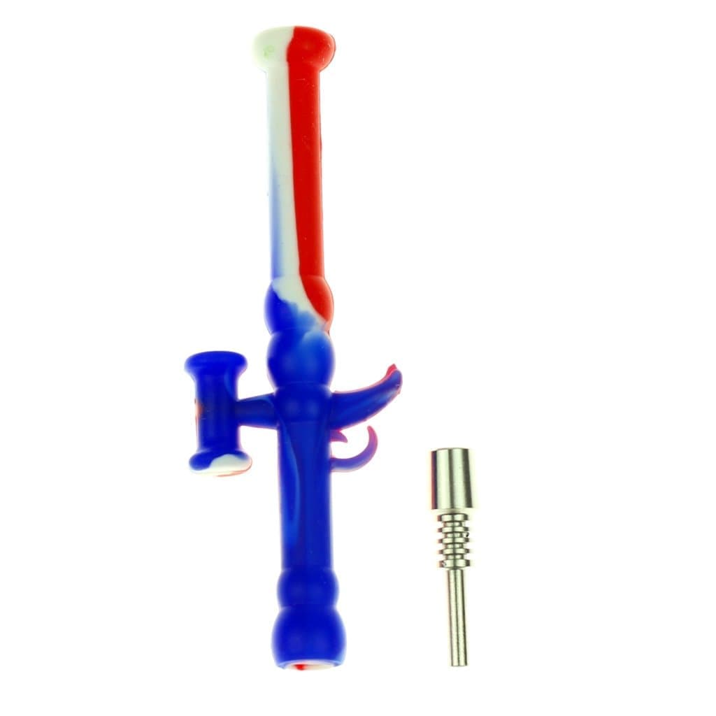 A straight-on view of the Assorted Silicone "Dab-zooka" Dab Straw, showing the colorful silicone tip and cylindrical body.