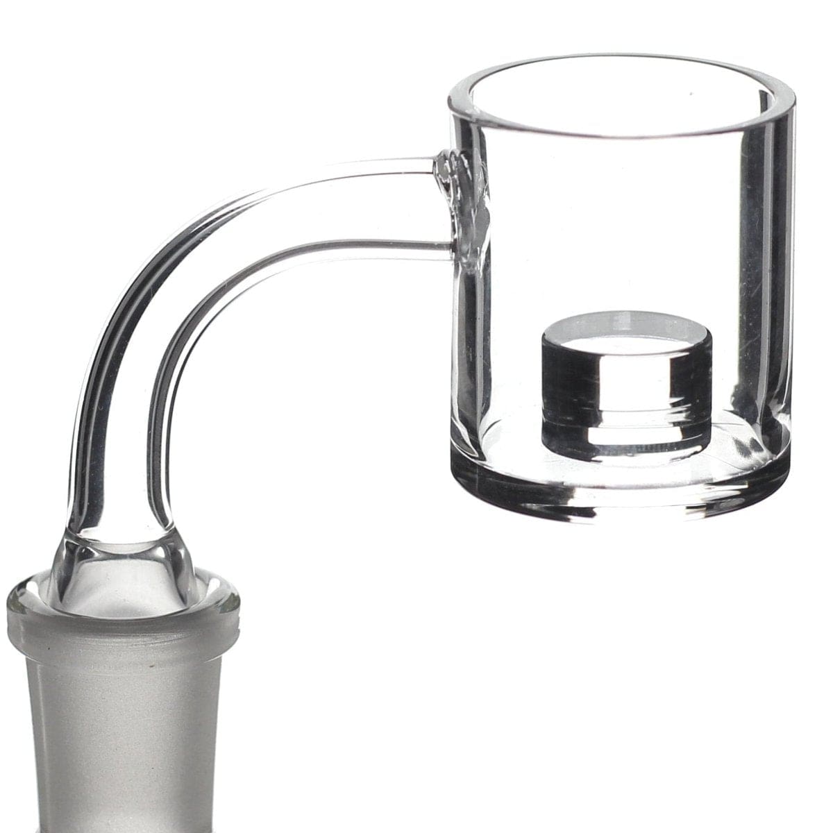 A close-up shot of the Core Reactor Banger, showing its clear glass construction and cylindrical shape against a plain white background.