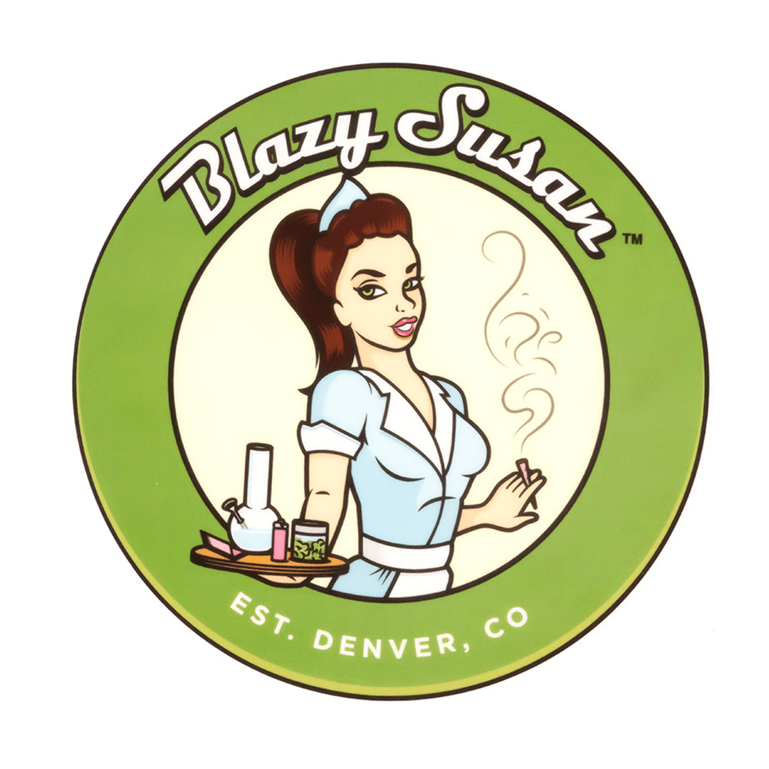 Front view of the Blazy Susan 8" Dab Pads logo featuring a vintage-style illustration of a woman with a playful, retro design.
