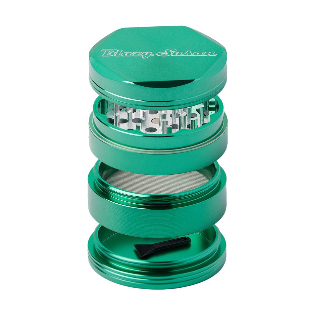 A close-up, angled view of the Blazy Susan Grinders, showcasing the stacked, metallic grinder pieces.