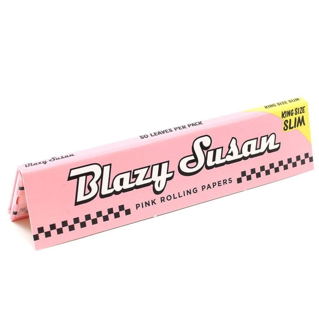 A close-up of the Blazy Susan Pink Rolling Papers package, displaying the brand name in bold lettering.