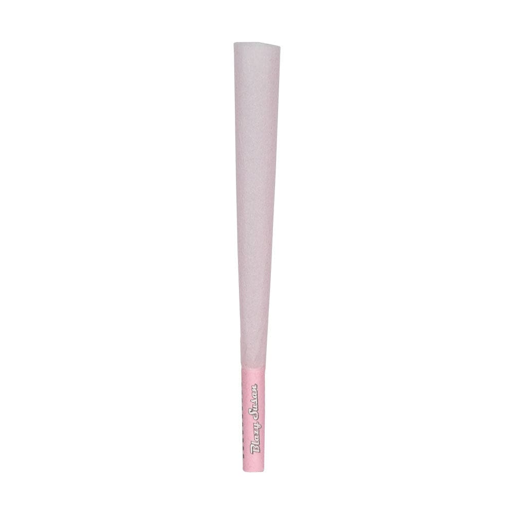 A close-up shot of the pink Blazy Susan Pre-Rolled Cones, neatly stacked against a plain white background.