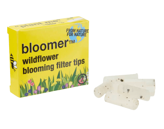 A stack of bloomerâ„¢ plantable wax filter tips presented in a simple, top-down shot on a white background.