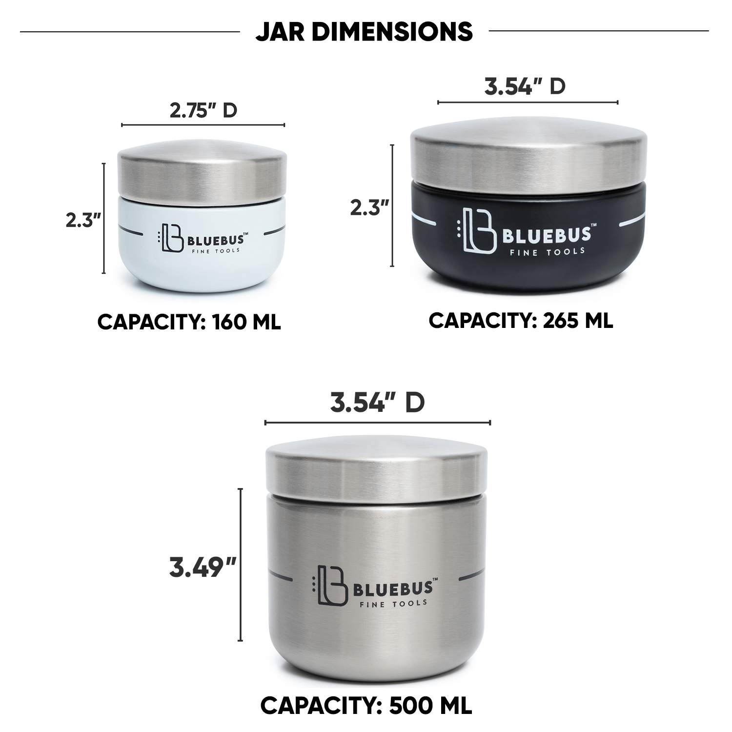 A diagram showing dimensions of the Blue Bus BUNKER Airtight Stash Jar, with measurements noted in inches.
