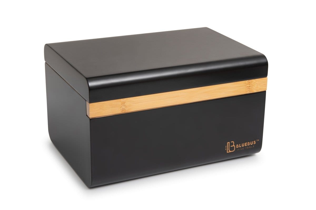 Front view of the Blue Bus DISCOVERY Storage Box, a sleek, dark-colored container with a minimalist design.