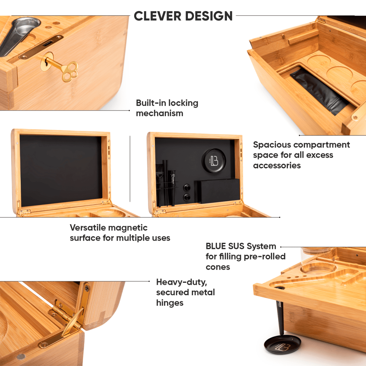 A slightly angled, open view of the Blue Bus DISCOVERY Storage Box with a visible locking mechanism and spacious interior.