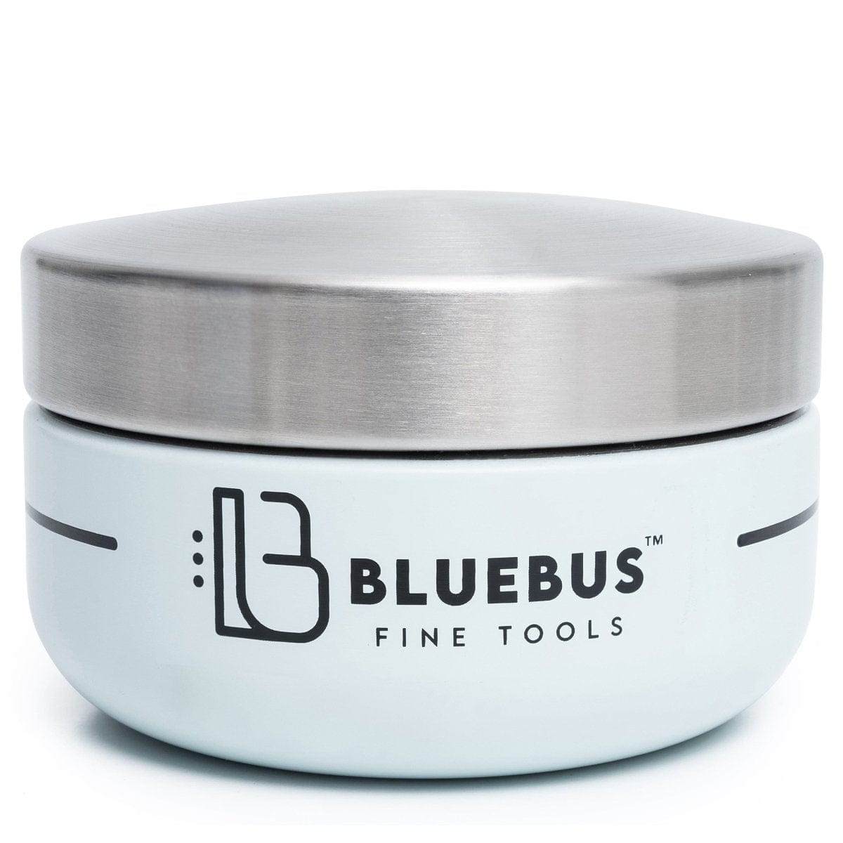 Front view of the Blue Bus BUNKER Airtight Stash Jar, showing a sleek, cylindrical container on a plain white background.
