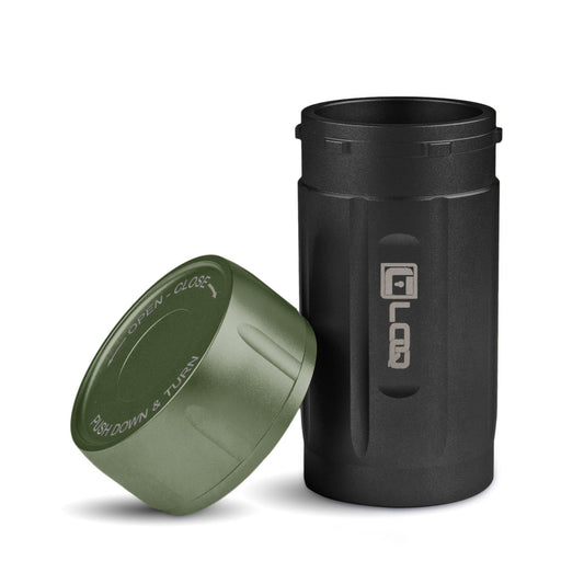 Canniloq TXD120BG Premium Herb Storage Canister, 120 CC, Zytel, Black Body, Green Cap