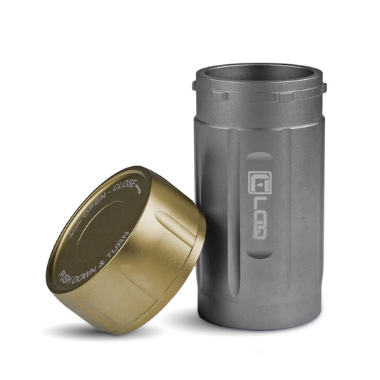 Canniloq TXD120GT Premium Herb Storage Canister, 120 CC, Zytel, Gray Body, Tan Cap