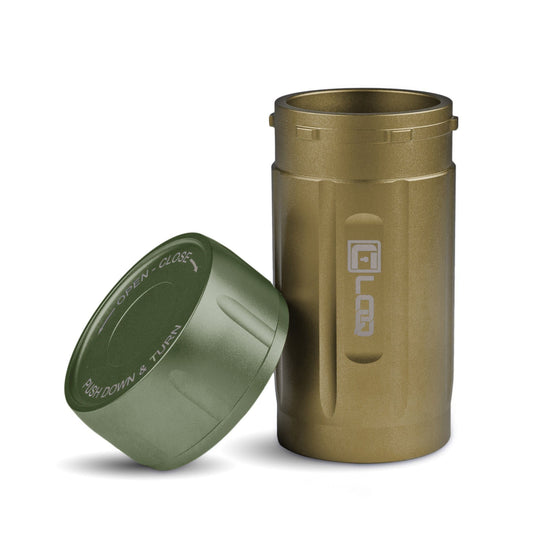 Canniloq TXD120T Premium Herb Storage Canister, 120 CC, Zytel, Tan Body, Green Cap