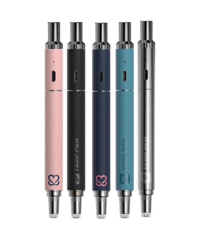 A close-up, angled view of the Boundless Terp Pen, showing its silver metallic body and sleek design.