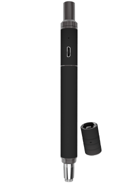 Front view of the Boundless Terp Pen, a sleek, black pen-shaped device with a visible mouthpiece and minimalist design.