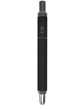 Front view of the Boundless Terp Pen, a slim, black vaping device with a metallic tip.
