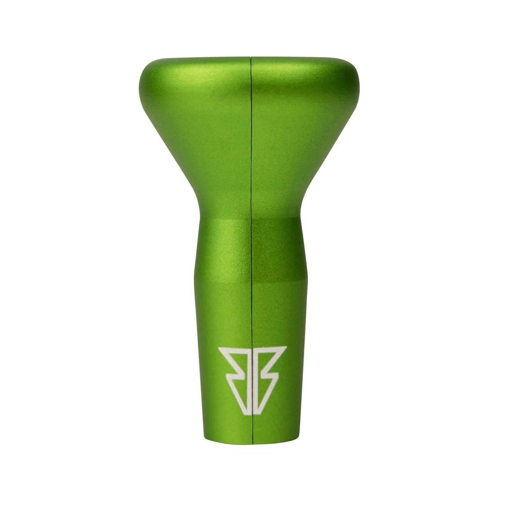 Front view of the Bowlz V3| a green glass piece with a bulbous top and narrow base.